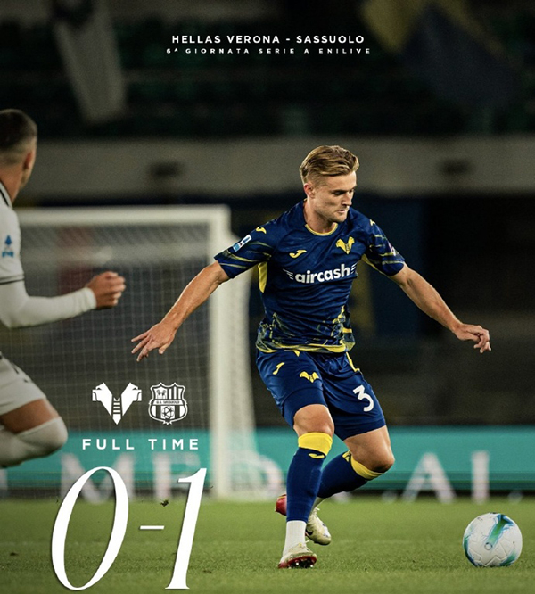 意甲第6轮战报：维罗纳0-1萨索洛，皮纳蒙蒂补射绝杀