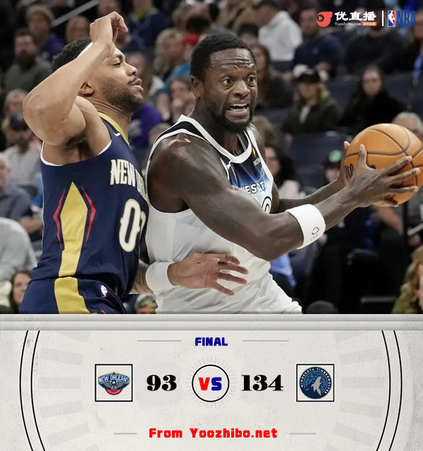 森林狼134-93大胜鹈鹕 爱德华兹17+5 锡安缺阵